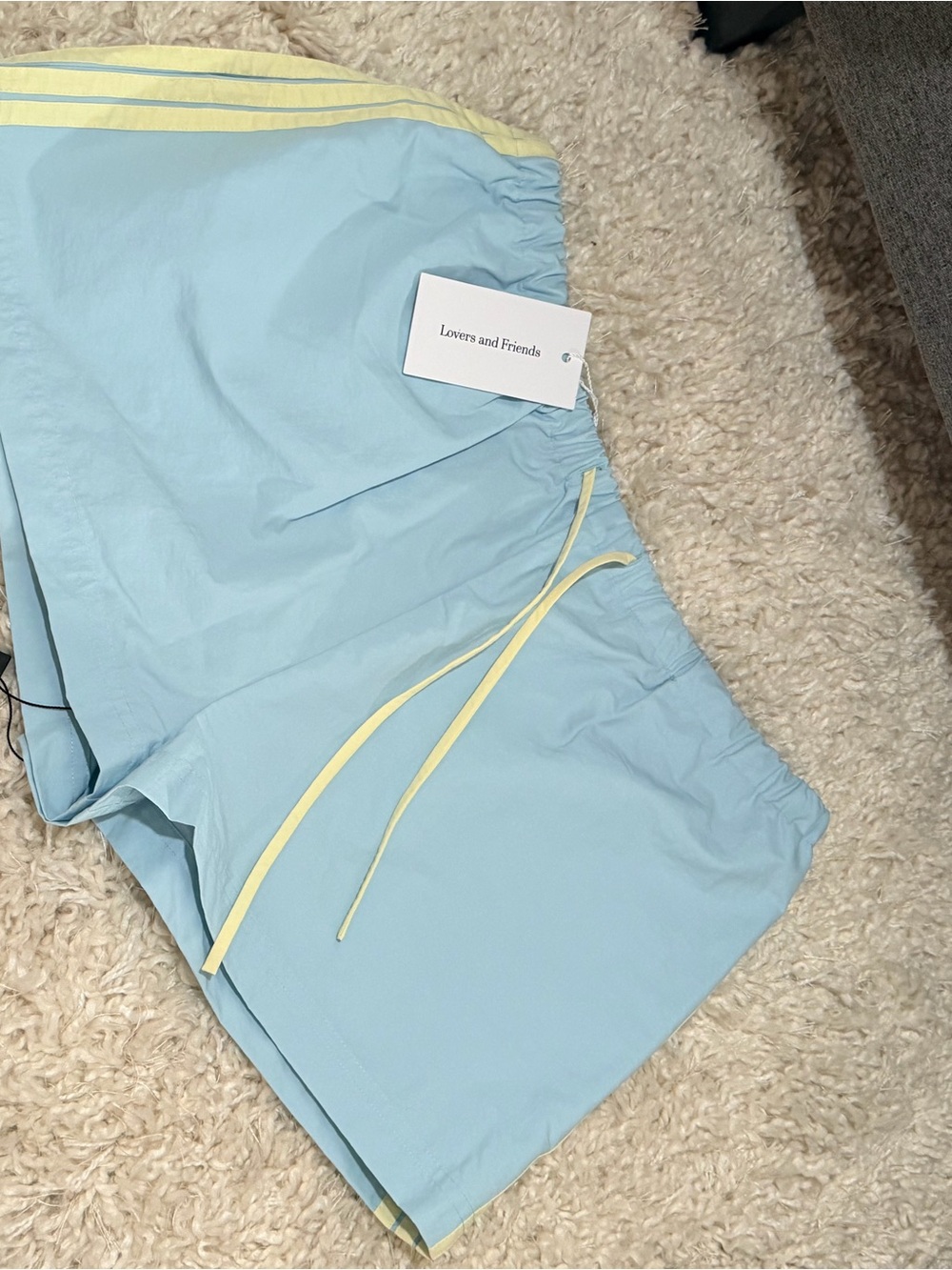 Lovers + Friends Pale Blue Athletic Shorts with Yellow Trim